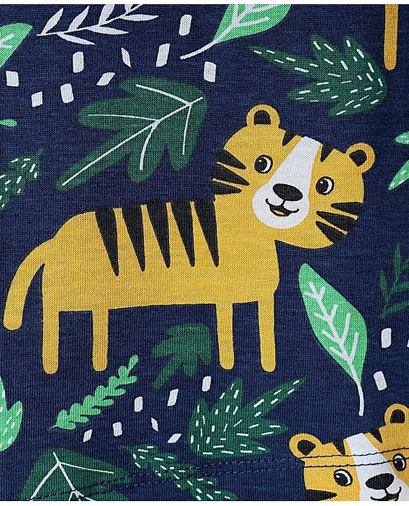 Babyhug Cotton Knit Half Sleeves Co-ords  Night Suit With Animals Print - Navy Blue