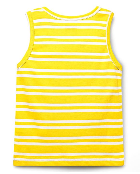 Babyhug 100% Cotton Single Jersey Knit Sando Stripes & Animal Print Pack Of 3 - Yellow Navy Blue & Blue