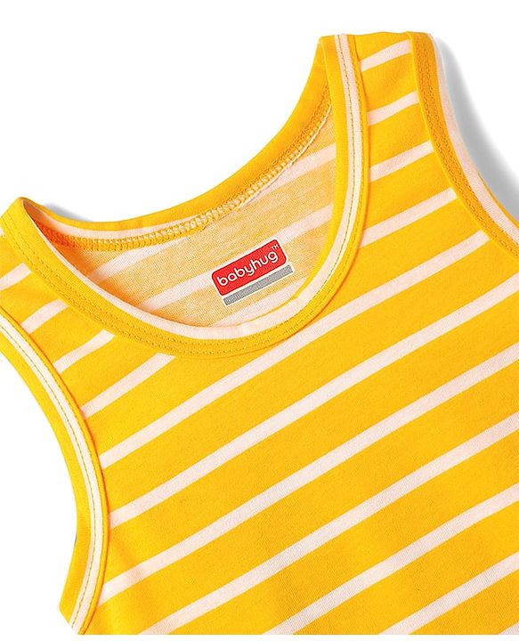 Babyhug 100% Cotton Single Jersey Knit Sleeveless Sando Vest with Stripe Design - Yellow