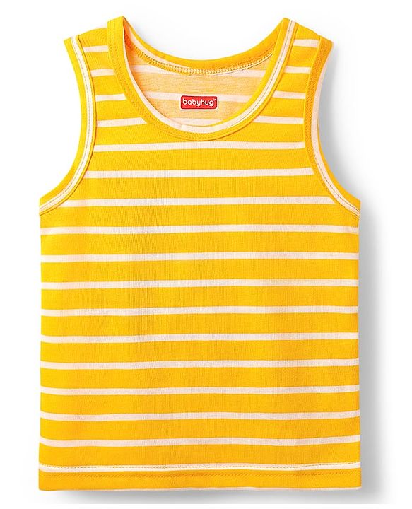 Babyhug 100% Cotton Single Jersey Knit Sleeveless Sando Vest with Stripe Design - Yellow