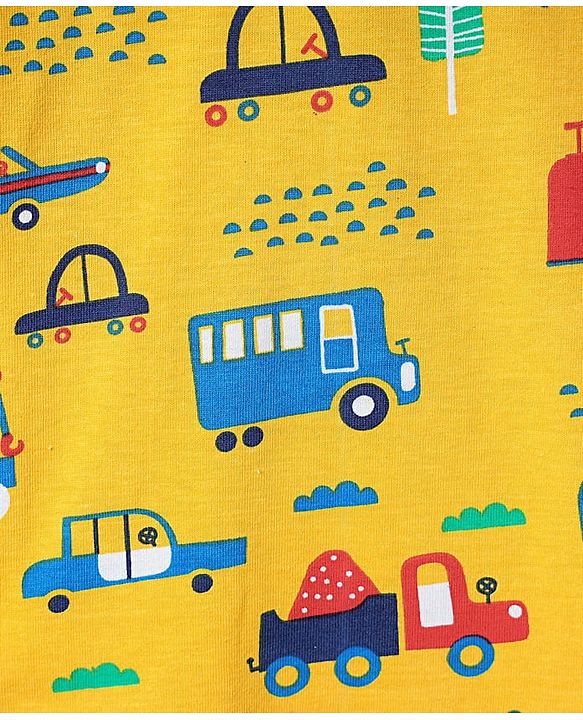 Babyhug Cotton Knit Half Sleeves Co-ords  Night Suit With Vehicles Print - Yellow