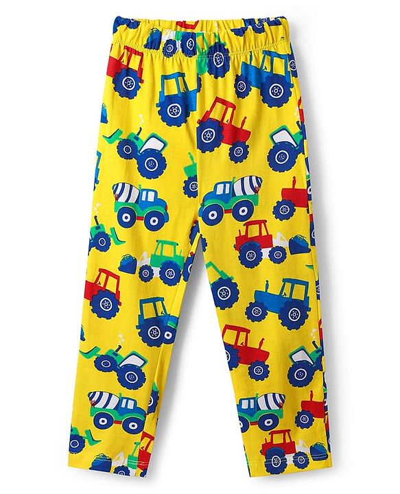 Babyhug Cotton Knit Half Sleeves Co-ords Night Suit with Vehicle Print - Yellow