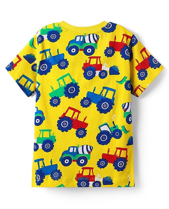 Babyhug Cotton Knit Half Sleeves Co-ords Night Suit with Vehicle Print - Yellow