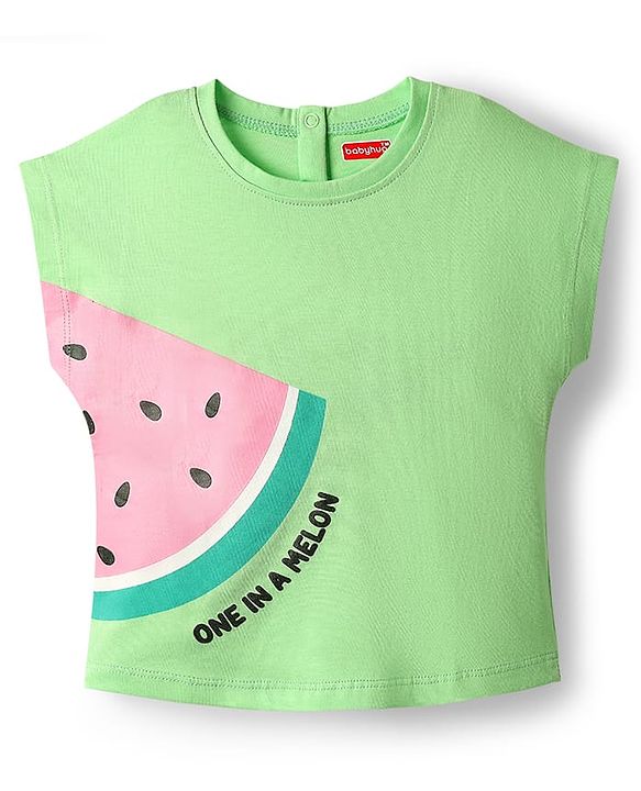 Babyhug 100% Cotton Knit Half Sleeves T-Shirt with Watermelon Print - Light Green