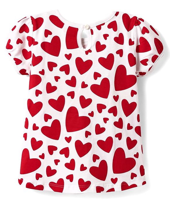 Babyhug 100% Cotton Knit Half Puffed Sleeves T-Shirts with Bow & Heart Print Pack of 3 - Red White & Navy Blue