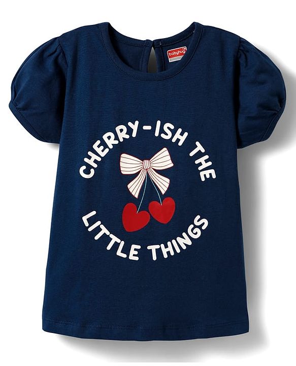 Babyhug 100% Cotton Knit Half Puffed Sleeves T-Shirts with Bow & Heart Print Pack of 3 - Red White & Navy Blue