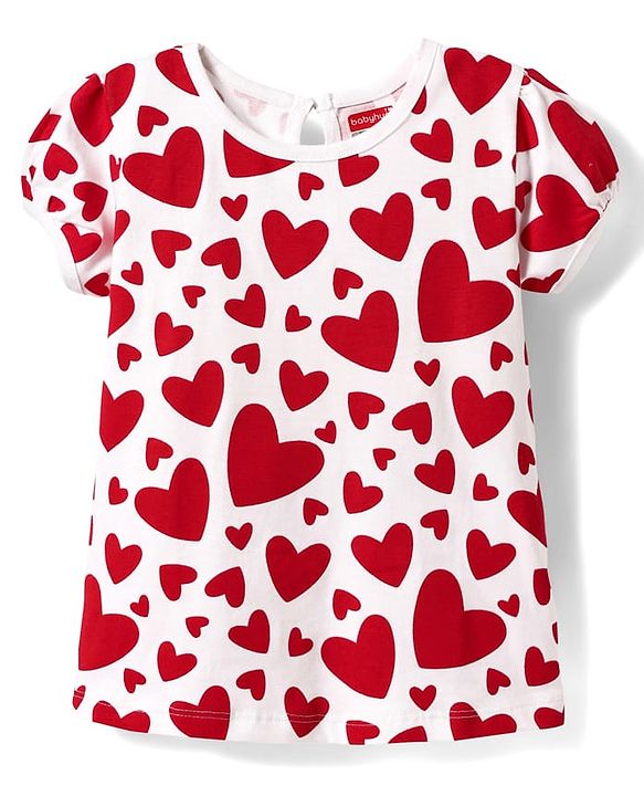 Babyhug 100% Cotton Knit Half Puffed Sleeves T-Shirts with Bow & Heart Print Pack of 3 - Red White & Navy Blue
