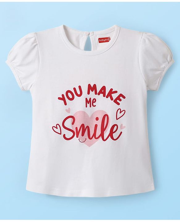 Babyhug 100% Cotton Knit T-Shirts with Text Heart Print & Patch Detailing Pack of 3 - Red Pink & White