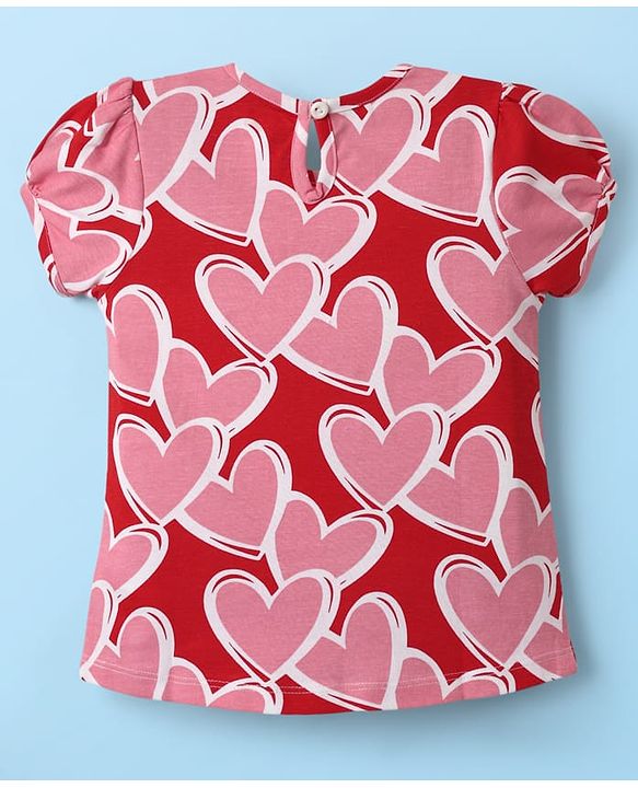 Babyhug 100% Cotton Knit T-Shirts with Text Heart Print & Patch Detailing Pack of 3 - Red Pink & White