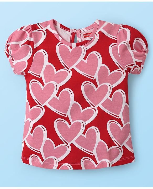 Babyhug 100% Cotton Knit T-Shirts with Text Heart Print & Patch Detailing Pack of 3 - Red Pink & White