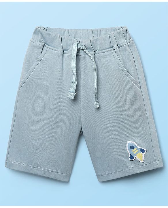 Babyhug Interlock Knit Half Sleeves Shirts & Shorts Set With Space Theme Print - White & Grey