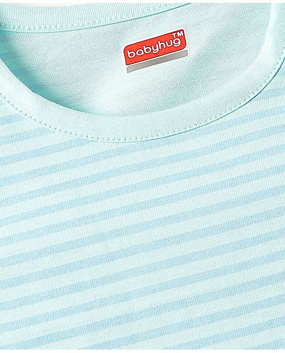 Babyhug Interlock Knit Sleeveless Striped Tank T-Shirt & Shorts Set - Light Blue