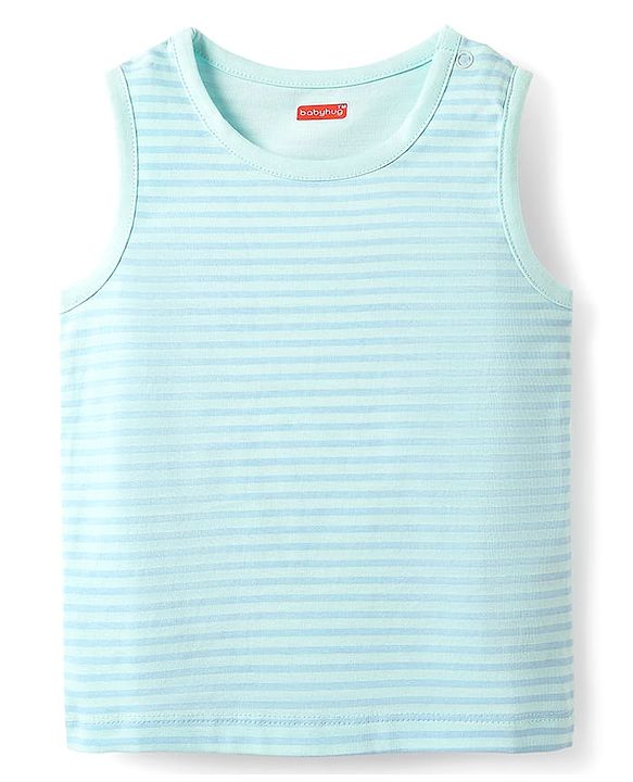 Babyhug Interlock Knit Sleeveless Striped Tank T-Shirt & Shorts Set - Light Blue