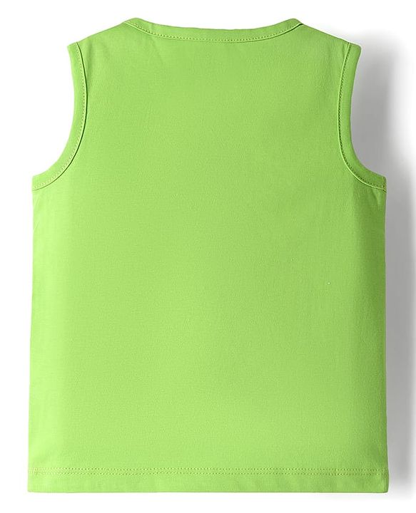 Babyhug Single Jersey Knit Sleeveless Tank T-Shirt & Shorts Set with Beach Theme Print - Navy Blue & Lime Green