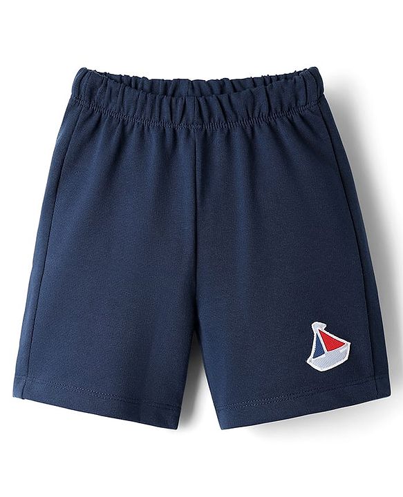 Babyhug Single Jersey Knit Sleeveless Tank T-Shirt & Shorts Set with Beach Theme Print - Navy Blue & Lime Green