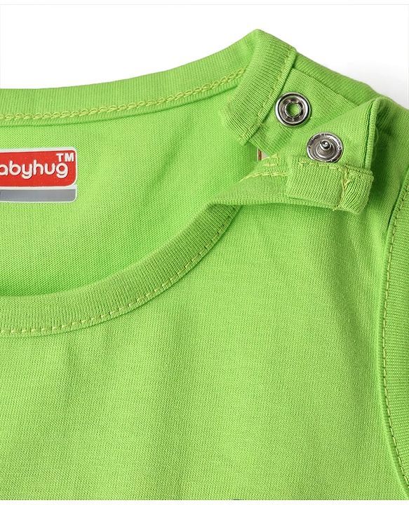 Babyhug Single Jersey Knit Sleeveless Tank T-Shirt & Shorts Set with Beach Theme Print - Navy Blue & Lime Green