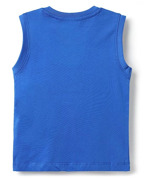 Babyhug Single Jersey Knit Sleeveless Tank T-Shirt & Shorts Set with Animal Print - Blue & Orange