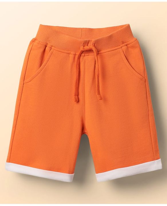 Babyhug Single Jersey Knit Half Sleeves T-Shirt & Shorts Set With Stripes & Animal Patch - Rust Orange