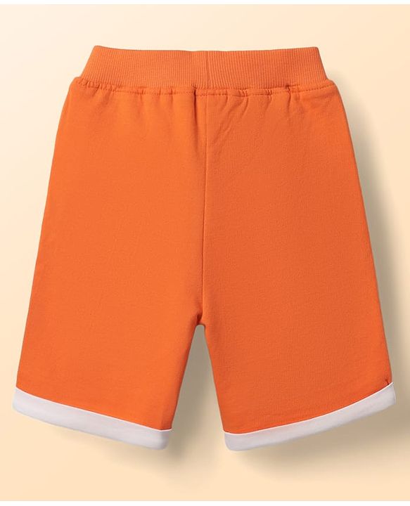 Babyhug Single Jersey Knit Half Sleeves T-Shirt & Shorts Set With Stripes & Animal Patch - Rust Orange