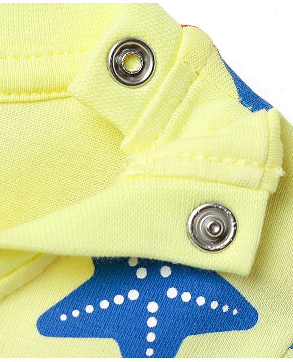 Babyhug Single Jersey Knit Half Sleeves T-Shirt & Shorts Set with Nautical Theme Print - Yellow & Navy Blue