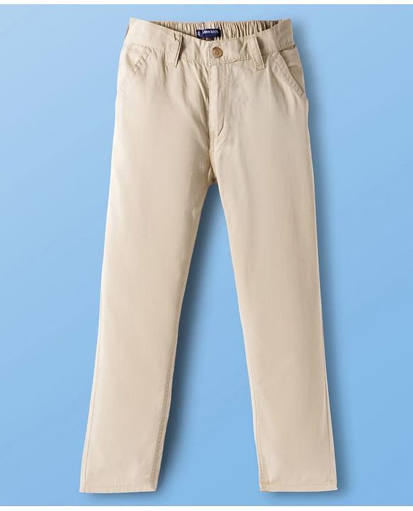 Pine Kids Cotton Elastane Woven Full Length Solid Color Trousers - Beige