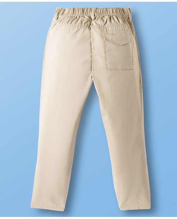 Pine Kids Cotton Elastane Woven Full Length Solid Color Trousers - Beige