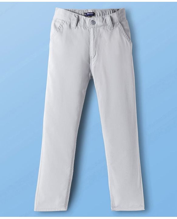 Pine Kids Cotton Elastane Woven Full Length Solid Color Trousers - Beige