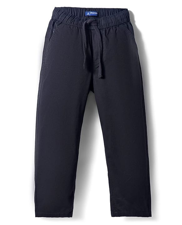 Pine Kids Cotton Elastane Woven Full Length Solid Colour Trouser Pant - Black