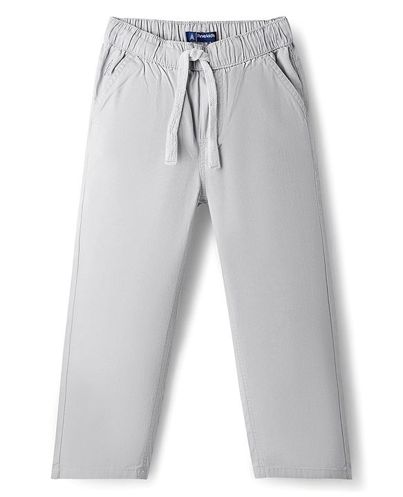 Pine Kids Cotton Elastane Woven Full Length Solid Colour Trouser Pant - Black