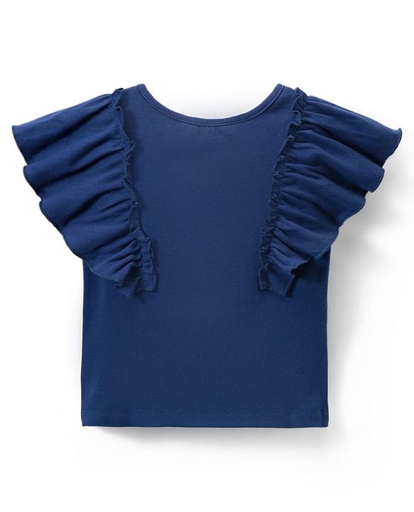 Pine Kids Cotton Knit Half Sleeves Top with Frill Detailing - Navy Blue