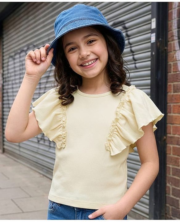 Pine Kids Cotton Knit Half Sleeves Top with Frill Detailing - Navy Blue