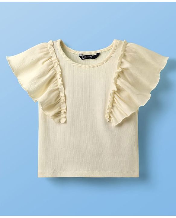 Pine Kids Cotton Knit Half Sleeves Top with Frill Detailing - Navy Blue