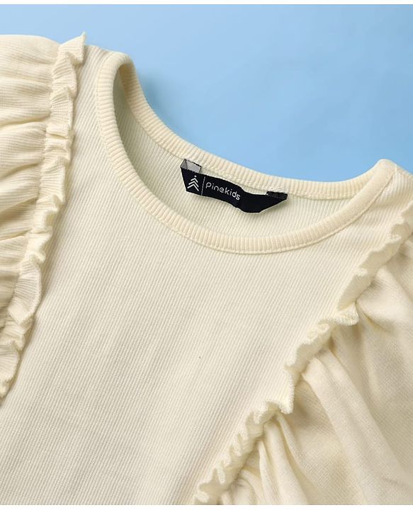 Pine Kids Cotton Knit Half Sleeves Top with Frill Detailing - Navy Blue