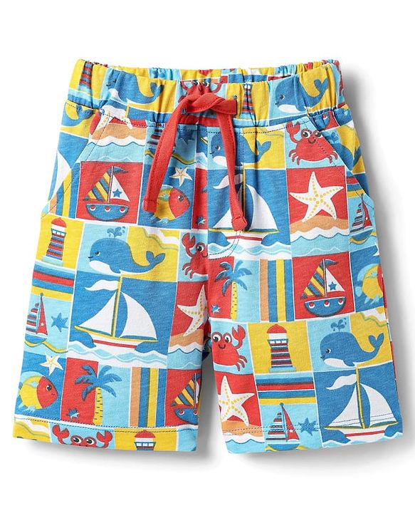 Babyhug Cotton Knit Half Sleeves Co-ords Shorts Night Suit with Nautical Theme Print - Blue