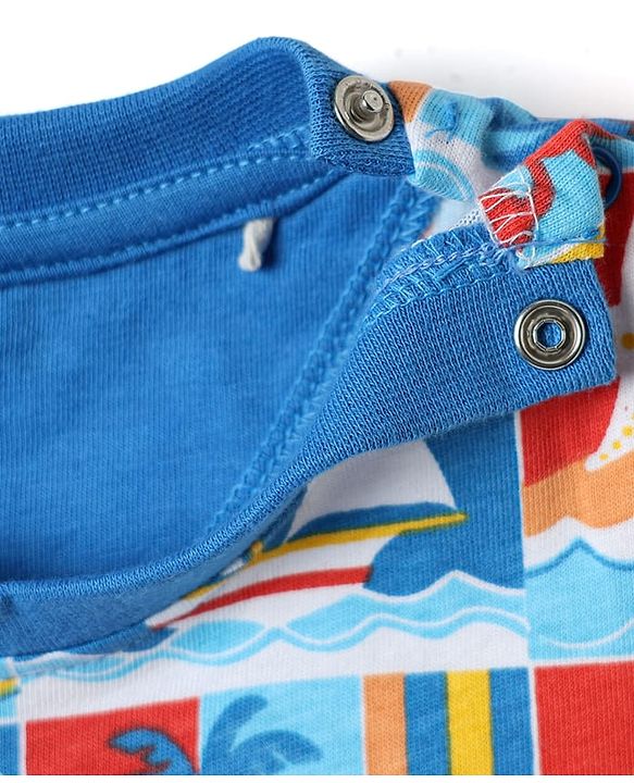Babyhug Cotton Knit Half Sleeves Co-ords Shorts Night Suit with Nautical Theme Print - Blue