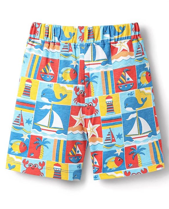 Babyhug Cotton Knit Half Sleeves Co-ords Shorts Night Suit with Nautical Theme Print - Blue