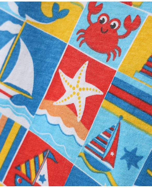 Babyhug Cotton Knit Half Sleeves Co-ords Shorts Night Suit with Nautical Theme Print - Blue