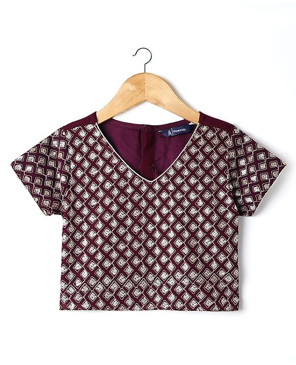 Pine Kids Woven Half Sleeves Choli Lehenga & Dupatta Set Floral Embriodery & Lace Detailing - Wine