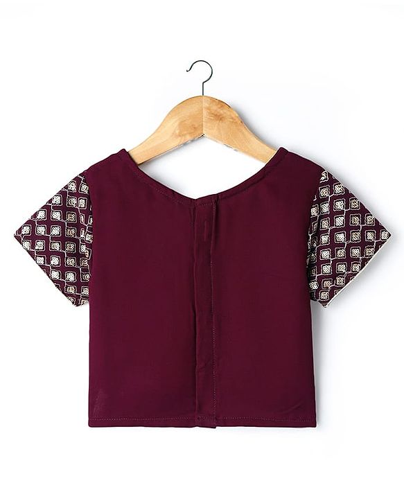 Pine Kids Woven Half Sleeves Choli Lehenga & Dupatta Set Floral Embriodery & Lace Detailing - Wine