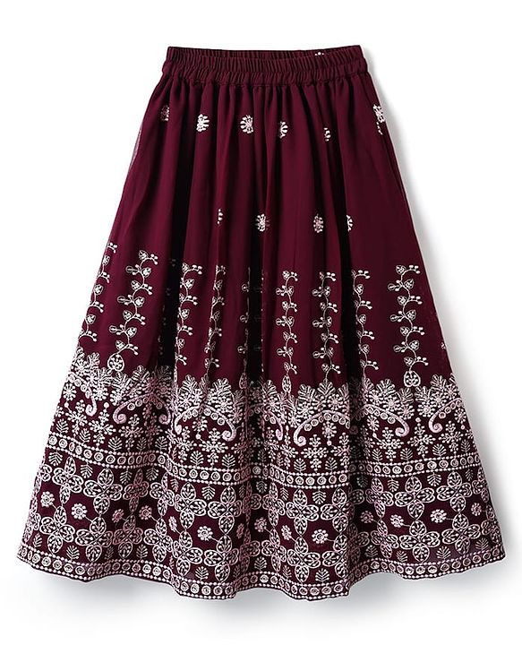 Pine Kids Woven Half Sleeves Choli Lehenga & Dupatta Set Floral Embriodery & Lace Detailing - Wine