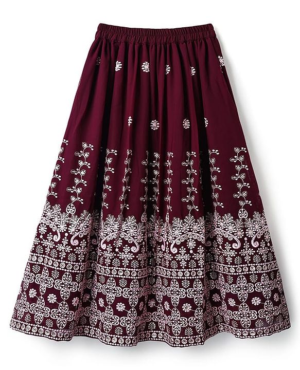Pine Kids Woven Half Sleeves Choli Lehenga & Dupatta Set Floral Embriodery & Lace Detailing - Wine