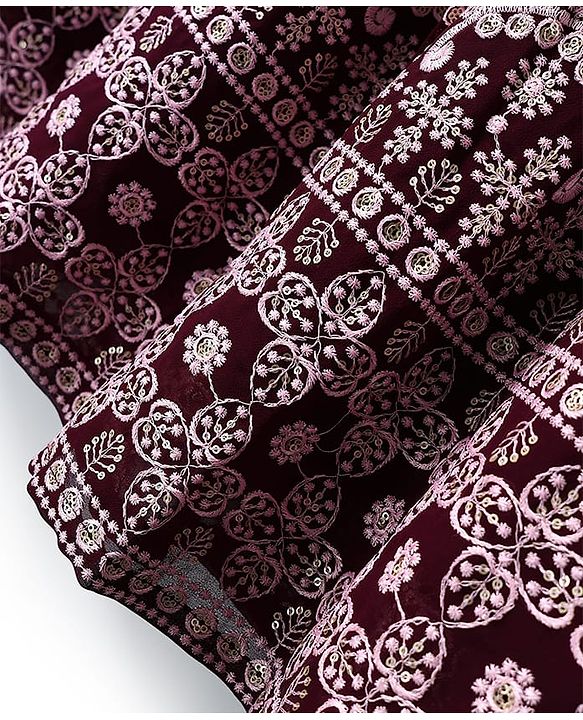 Pine Kids Woven Half Sleeves Choli Lehenga & Dupatta Set Floral Embriodery & Lace Detailing - Wine