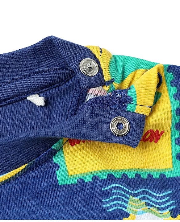 Babyhug Cotton Knit Half Sleeves Co-ords Shorts Night Suit with Tropical Theme Print - Navy Blue
