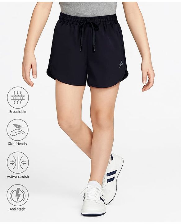 Pine Active Ultra Light Woven Above Knee Length Solid Color Performance Shorts - Black
