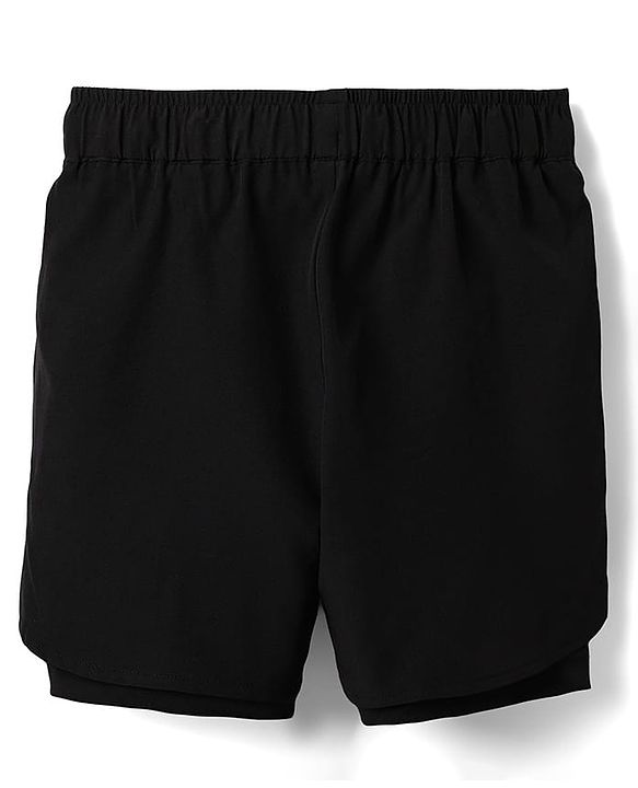 Pine Active Ultra Light Woven Above Knee Length Solid Color Shorts with High Stretch Inner Tights - Black