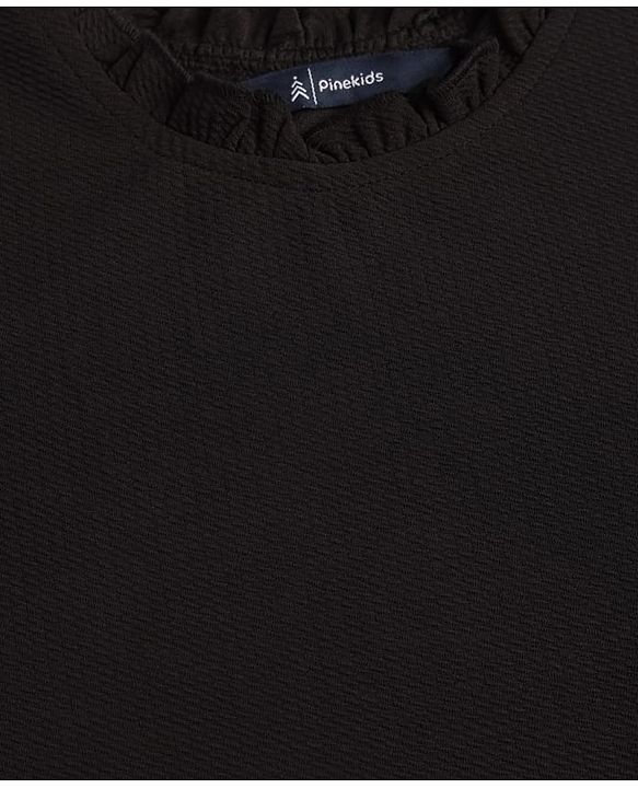 Pine Kids Woven Full Sleeves Top With Floral Patches - Black