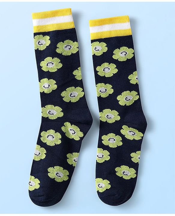 Pine Kids Cotton Knit Ankle Length Socks with Floral Design Pack of 3 (Color May Vary)
