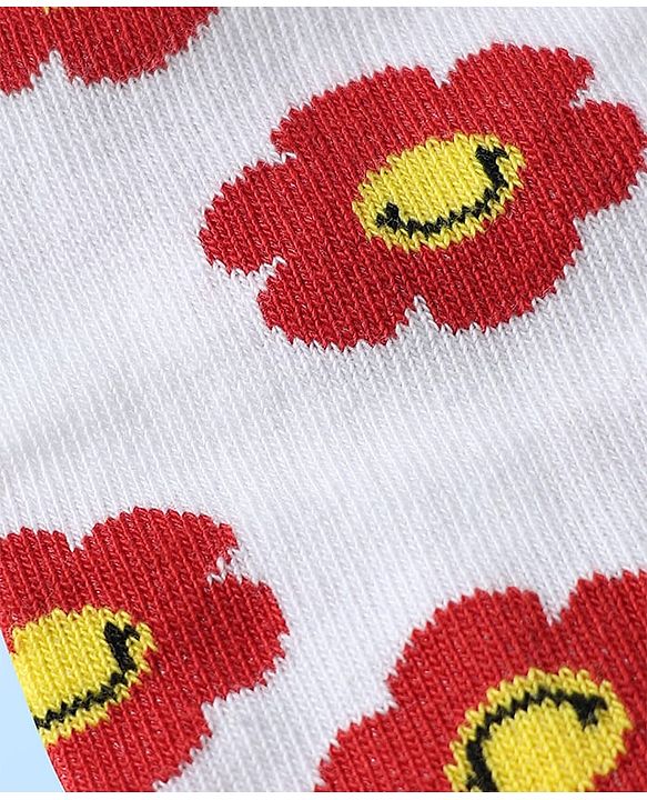 Pine Kids Cotton Knit Ankle Length Socks with Floral Design Pack of 3 (Color May Vary)