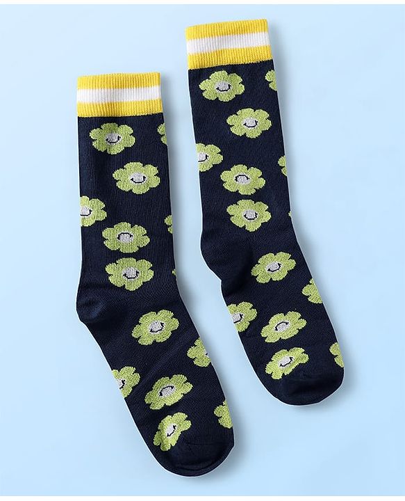 Pine Kids Cotton Knit Ankle Length Socks with Floral Design Pack of 3 (Color May Vary)