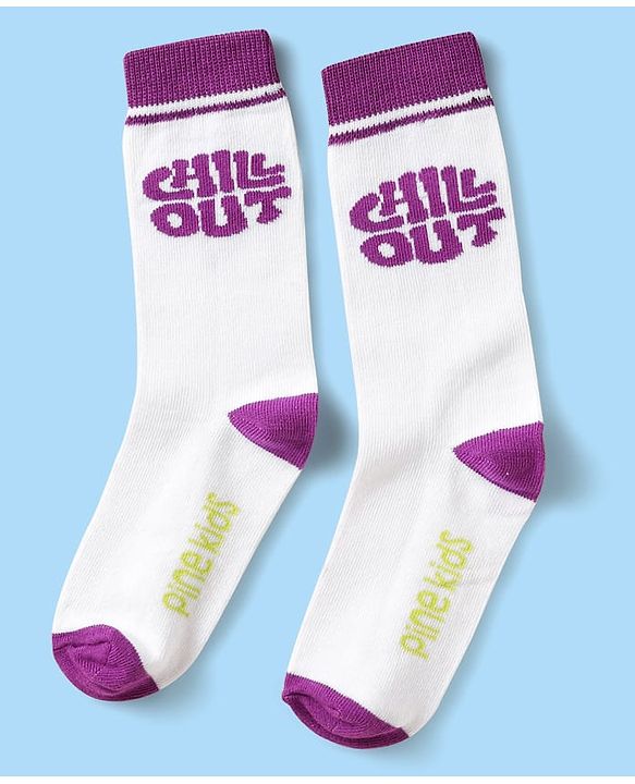 Pine Kids Knit Ankle Length Silvadur Antimicrobial Socks with Chill Out Design Pack of 3 - White Purple & Orange